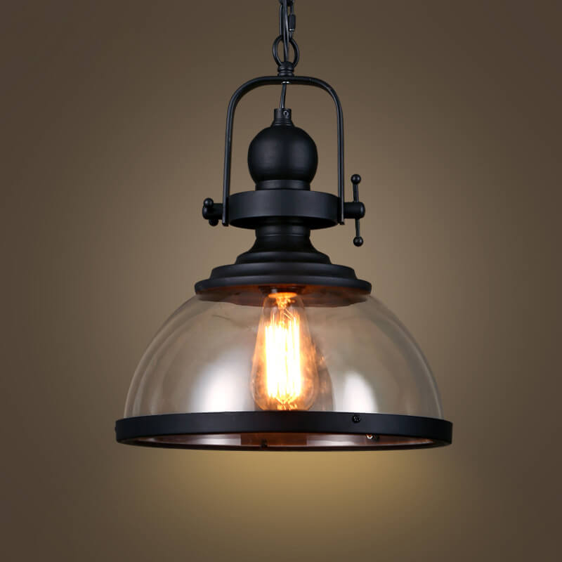 Retro 1-Light Dome Pendant - Vintage Glass Shade Lighting