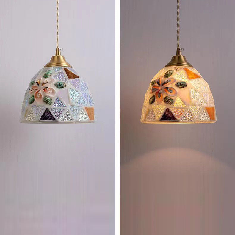 Elegant Tiffany Shell Stained Glass 1-Light Pendant for Bedroom