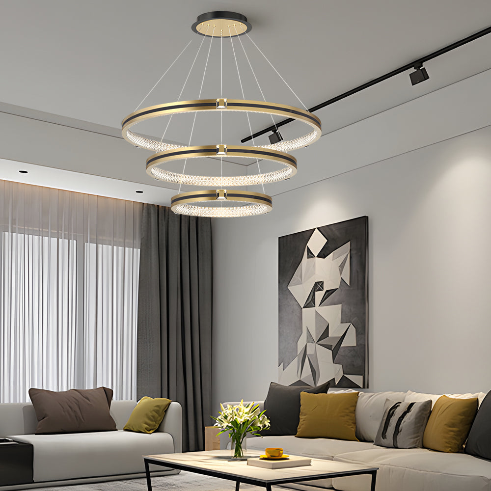 Brushed Gold Modern Chandelier - 3-Step Dimming Simple Circles