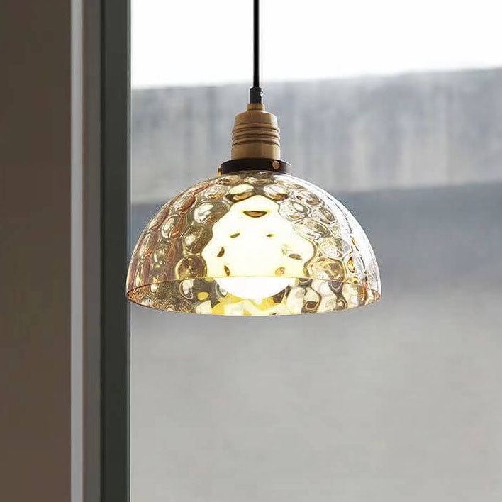 Nordic Vintage Amber Glass Dome Pendant Light - 1-Light Design