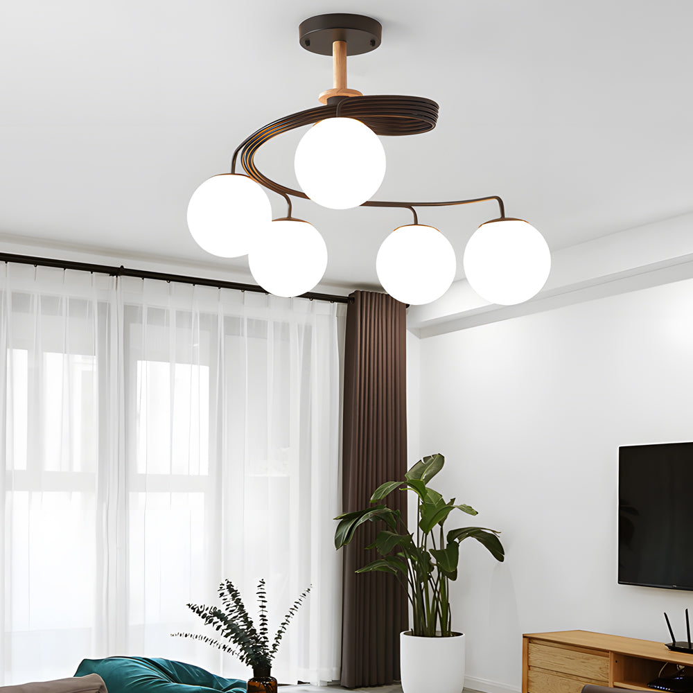 Elegant 5-Light Spiral Glass Ball Semi-Flush Mount Ceiling Light