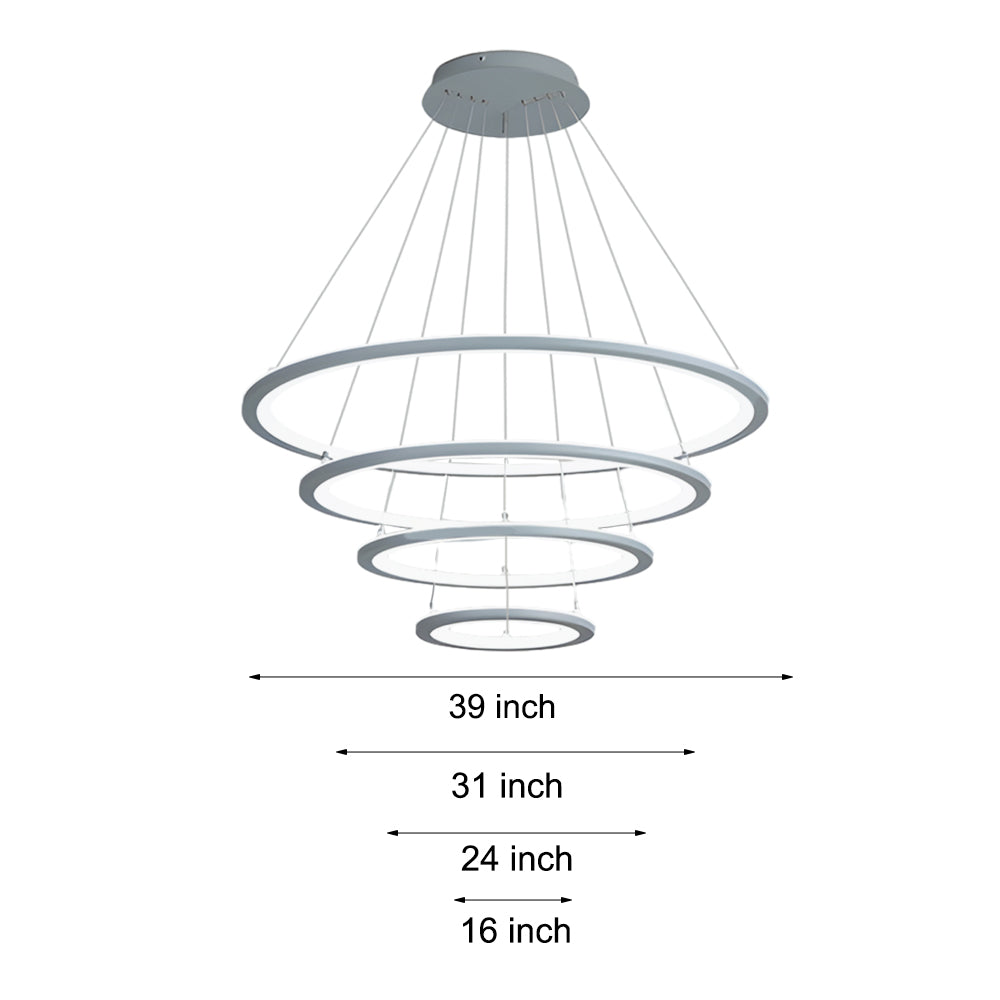 Elegant 4-Ring LED Chandelier with Remote - Mid-Century Design