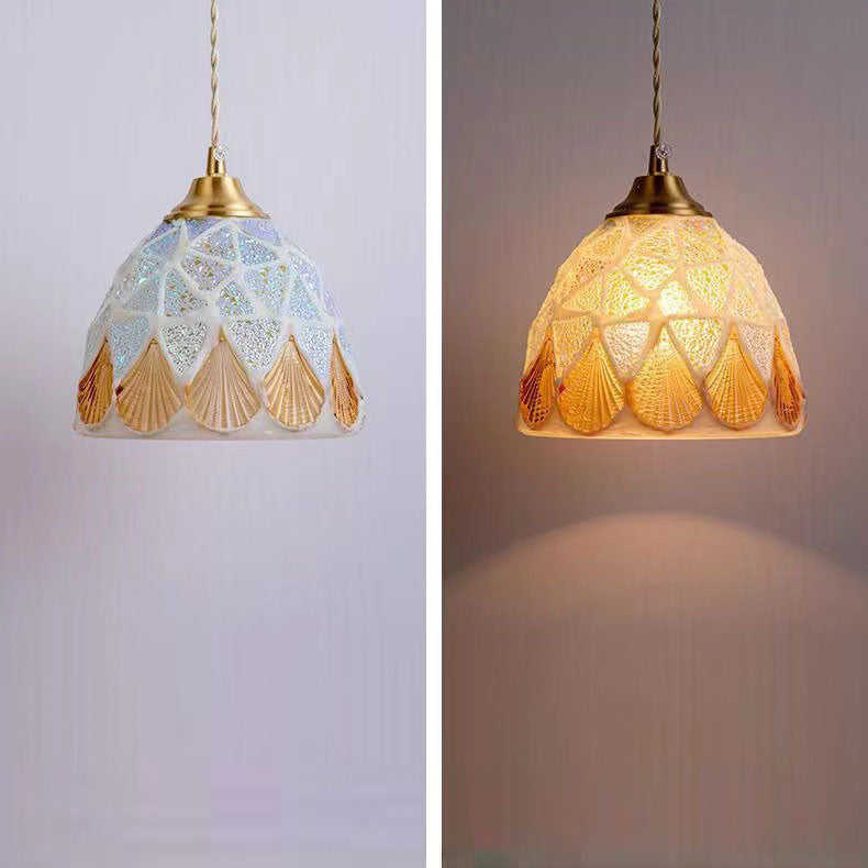 Elegant Tiffany Shell Stained Glass 1-Light Pendant for Bedroom