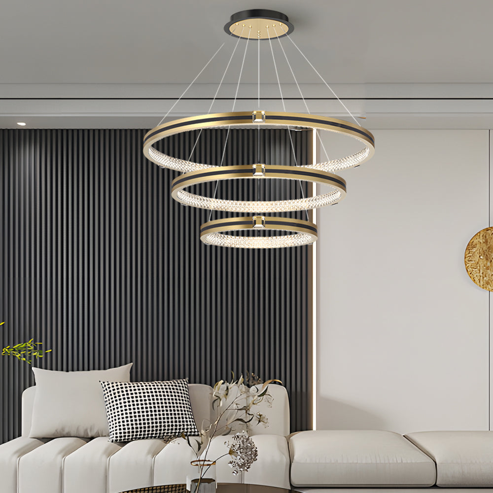 Brushed Gold Modern Chandelier - 3-Step Dimming Simple Circles