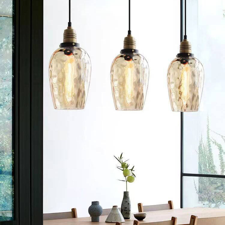 Nordic Vintage Amber Glass Dome Pendant Light - 1-Light Design