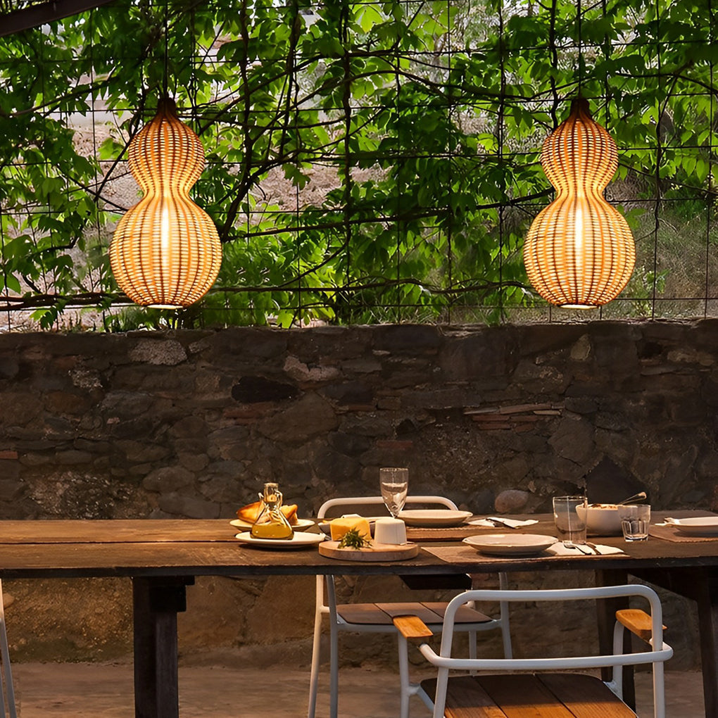 Stylish Woven Rattan Gourd Pendant Light for Outdoor Patios