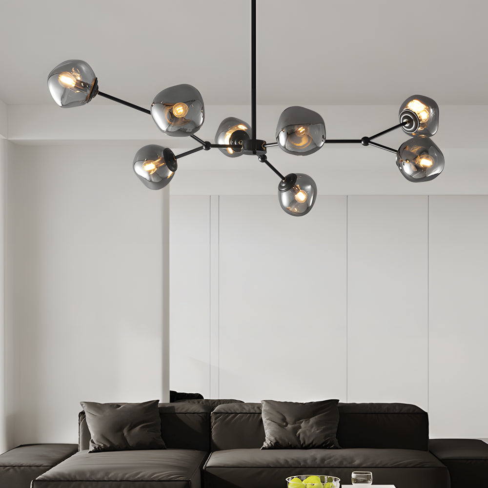 Elegant 3/5/8-Light Dimpled Lava Glass Chandelier - Black Arms