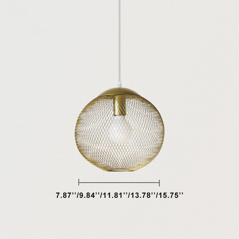 Industrial Golden Iron Mesh Globe Pendant Light - 1-Light Fixture