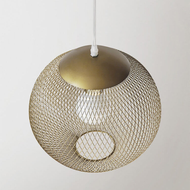 Industrial Golden Iron Mesh Globe Pendant Light - 1-Light Fixture