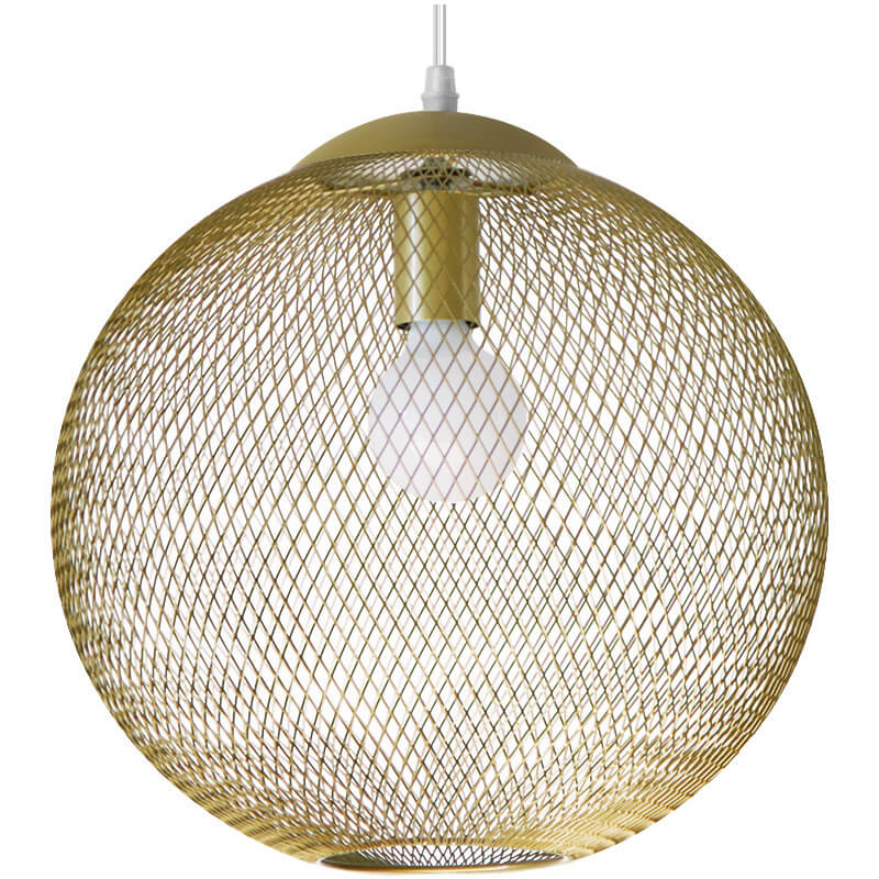 Industrial Golden Iron Mesh Globe Pendant Light - 1-Light Fixture