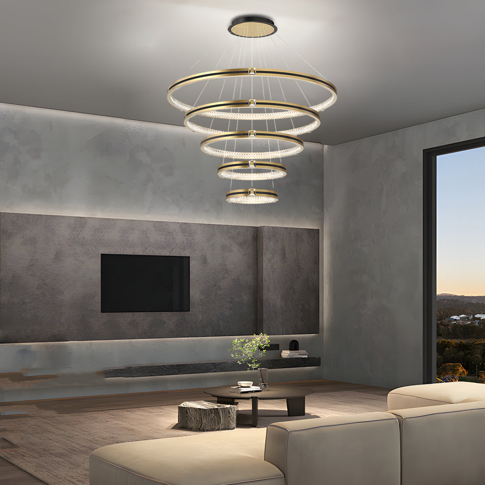 Brushed Gold Modern Chandelier - 3-Step Dimming Simple Circles