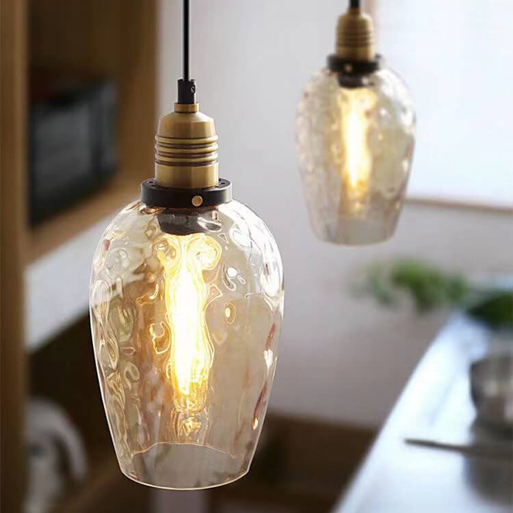 Nordic Vintage Amber Glass Dome Pendant Light - 1-Light Design