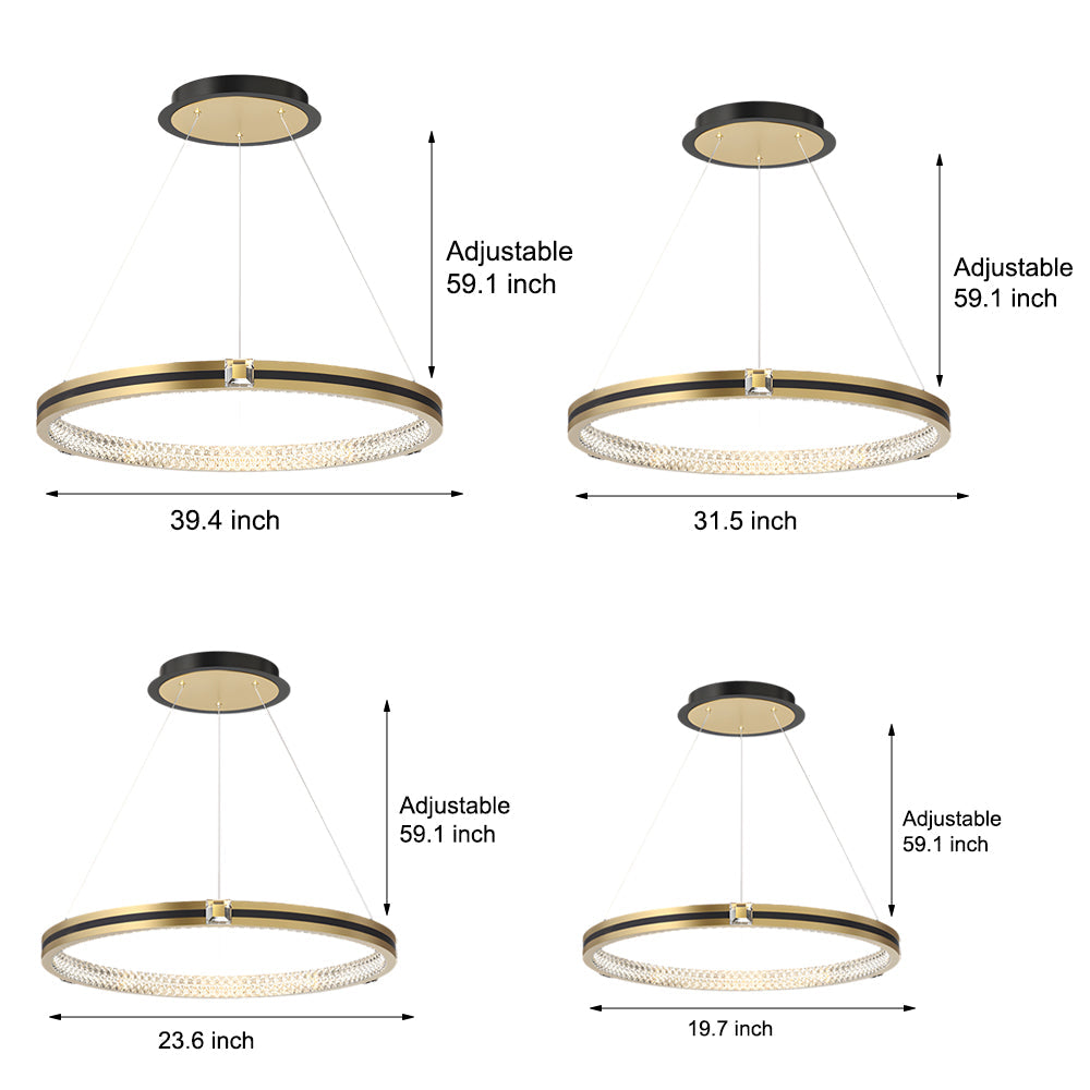 Brushed Gold Modern Chandelier - 3-Step Dimming Simple Circles