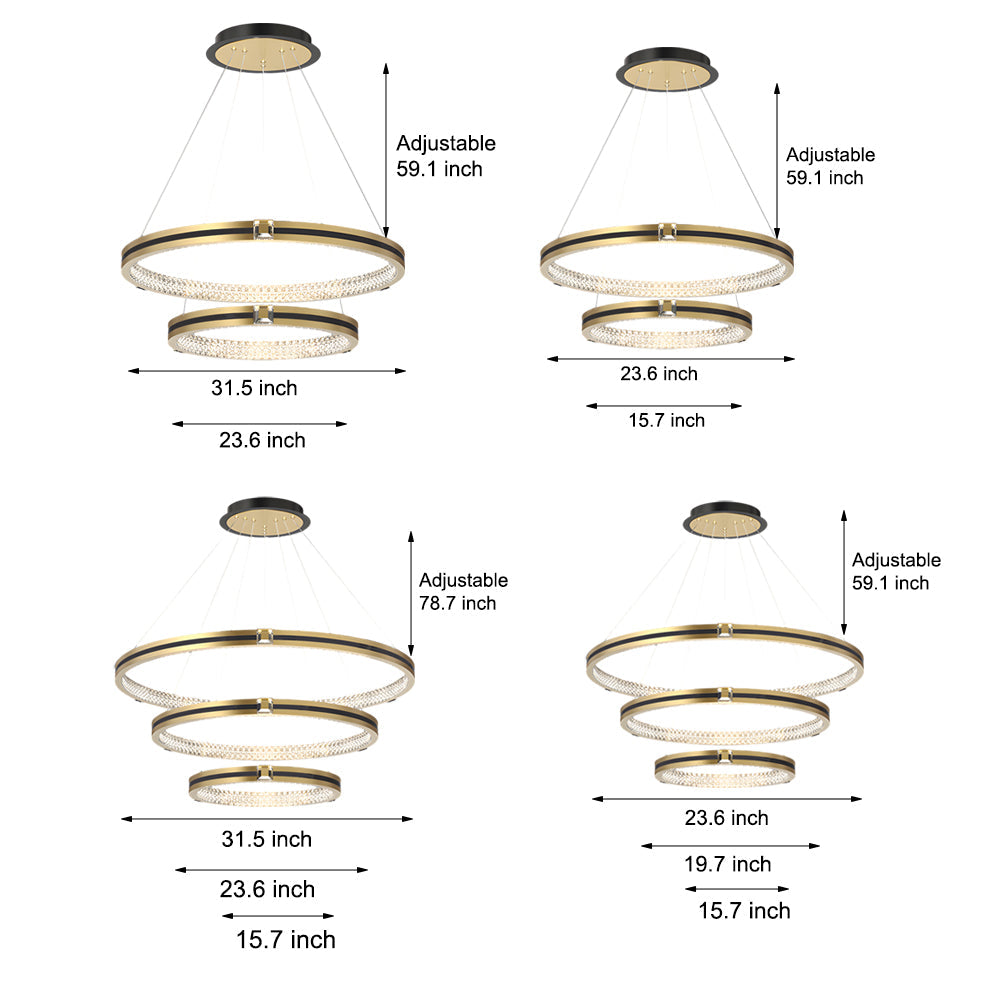 Brushed Gold Modern Chandelier - 3-Step Dimming Simple Circles