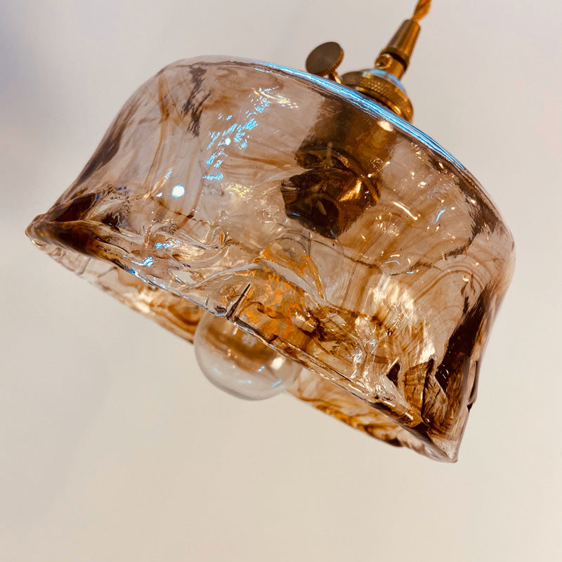 Vintage Amber Glass Brass Pendant Light - Elegant 1-Light Fixture