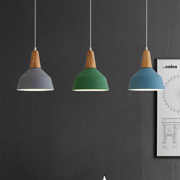 Nordic Minimalist Aluminum & Wood 1-Light Macaron Pendant