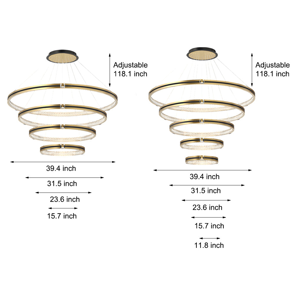 Brushed Gold Modern Chandelier - 3-Step Dimming Simple Circles