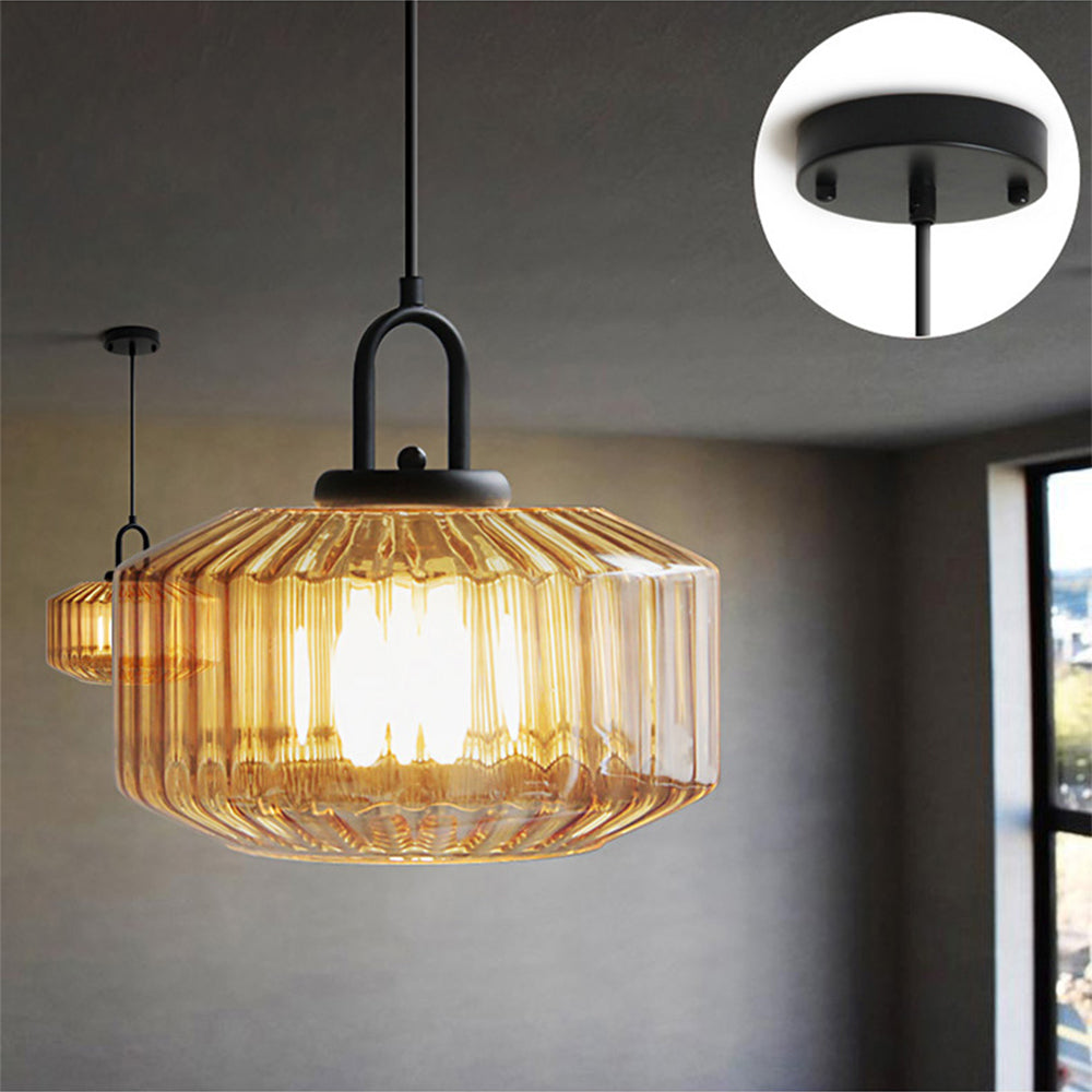 Mid Century Striped Glass Pendant Light - Retro Elegance & Warm Glow