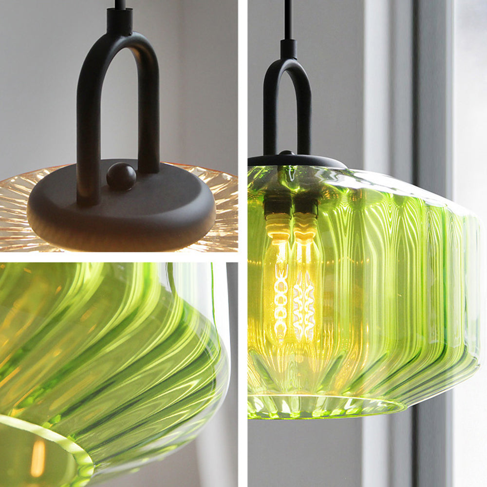 Mid Century Striped Glass Pendant Light - Retro Elegance & Warm Glow