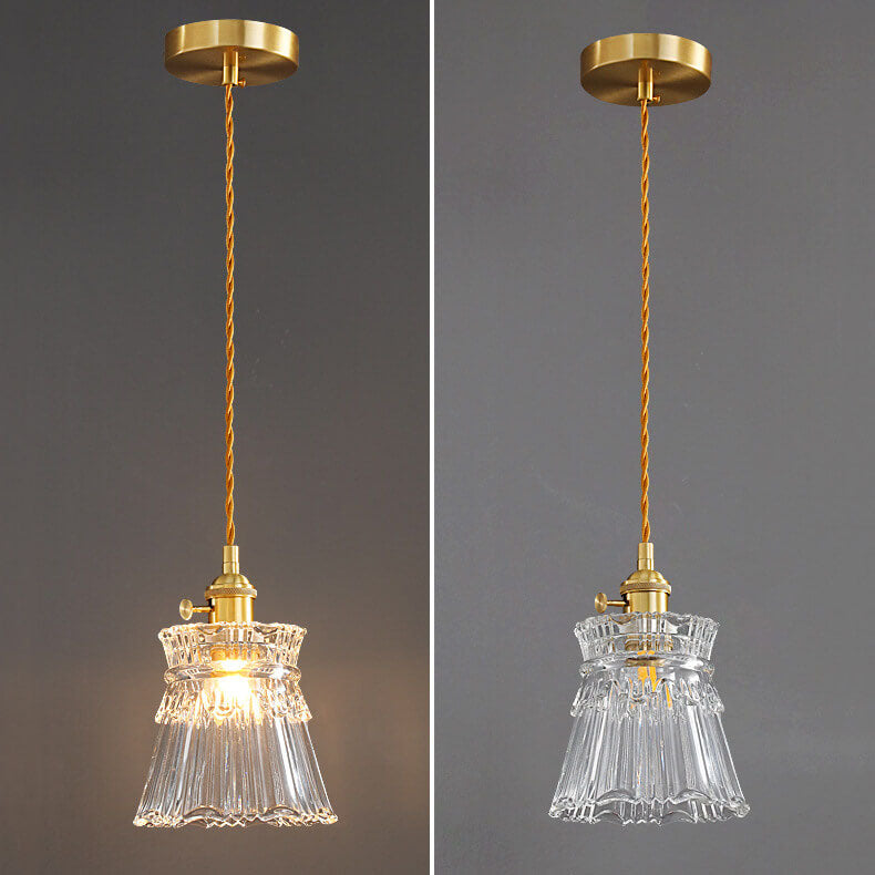 Modern Luxury Brass 1-Light Pendant with Glass Bell Shade