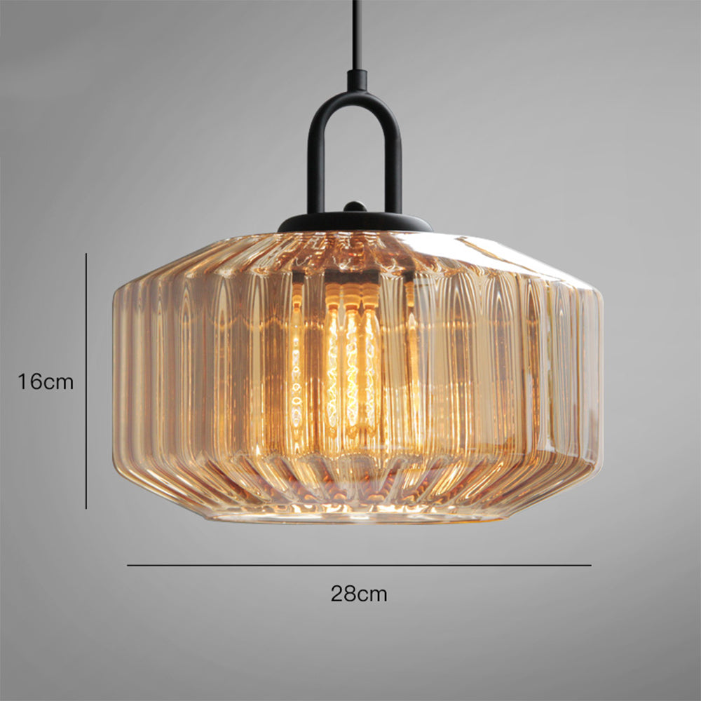 Mid Century Striped Glass Pendant Light - Retro Elegance & Warm Glow