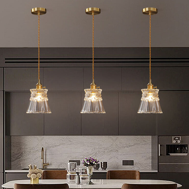 Modern Luxury Brass 1-Light Pendant with Glass Bell Shade