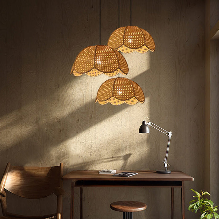 Nordic Rattan Scallop Dome Pendant Light - Elegant 1-Light Fixture