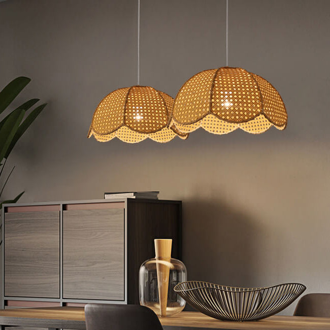 Nordic Rattan Scallop Dome Pendant Light - Elegant 1-Light Fixture