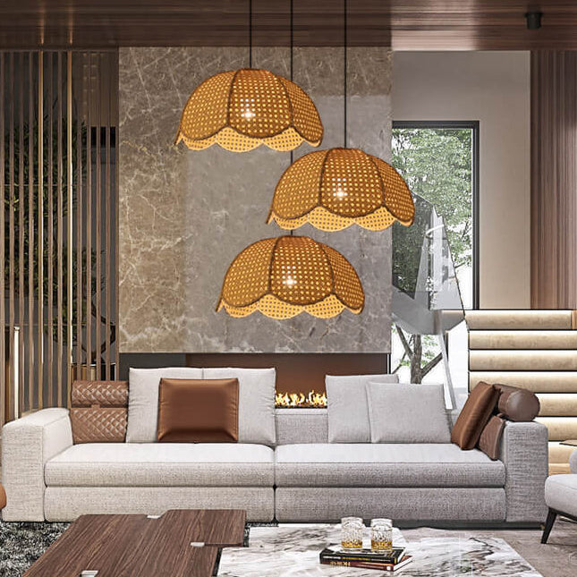 Nordic Rattan Scallop Dome Pendant Light - Elegant 1-Light Fixture