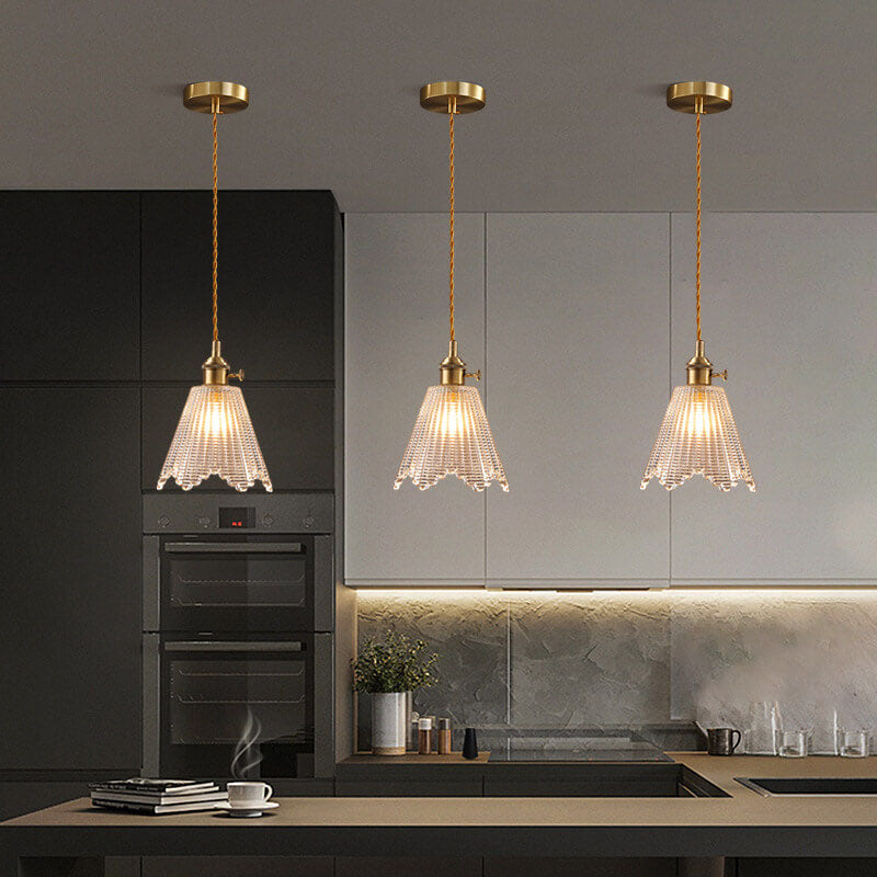 Modern Luxury Brass 1-Light Pendant with Glass Bell Shade