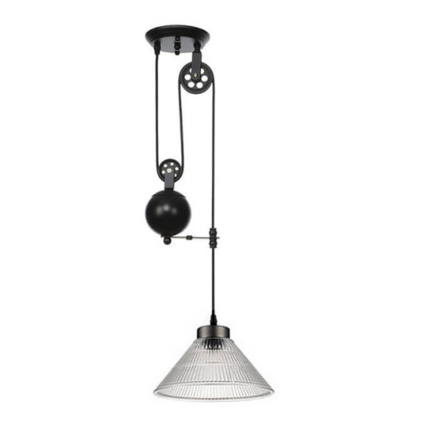 Industrial Retro Glass Pendant Light with Pulley - 1-Light Fixture