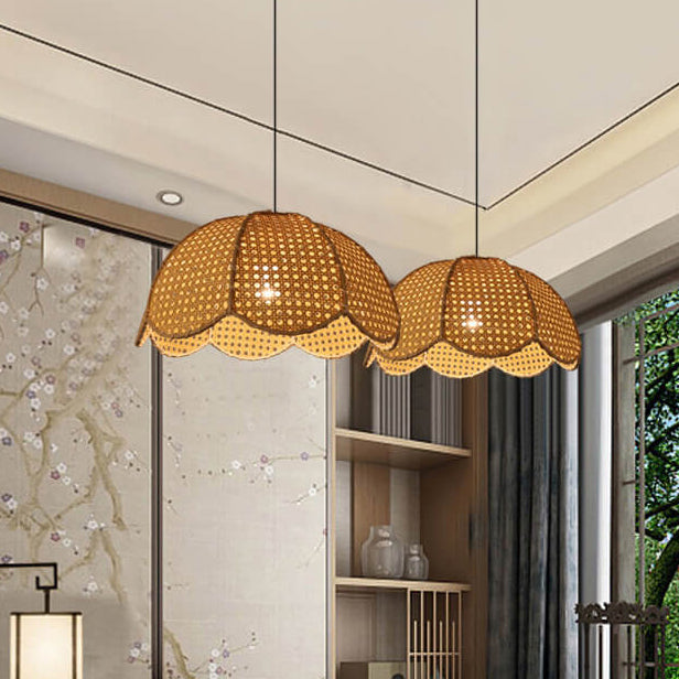 Nordic Rattan Scallop Dome Pendant Light - Elegant 1-Light Fixture