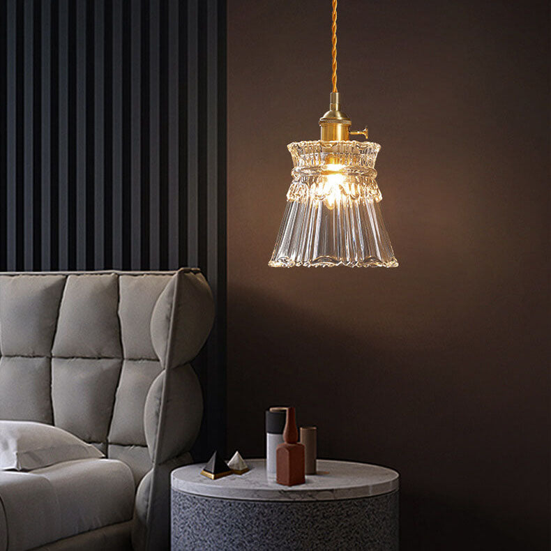 Modern Luxury Brass 1-Light Pendant with Glass Bell Shade