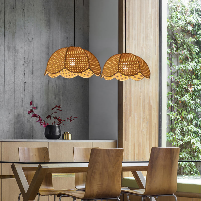 Nordic Rattan Scallop Dome Pendant Light - Elegant 1-Light Fixture