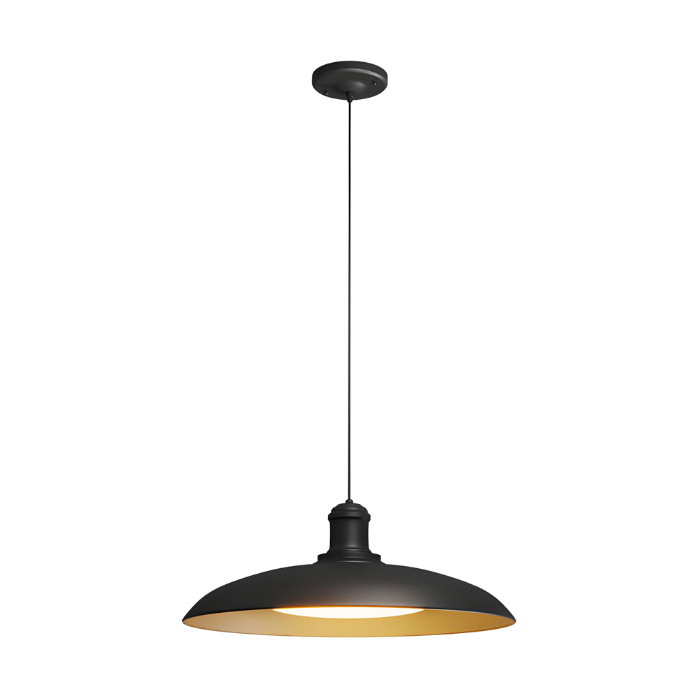 Stylish Round Black Outdoor Pendant Light - Metal Saucer Design