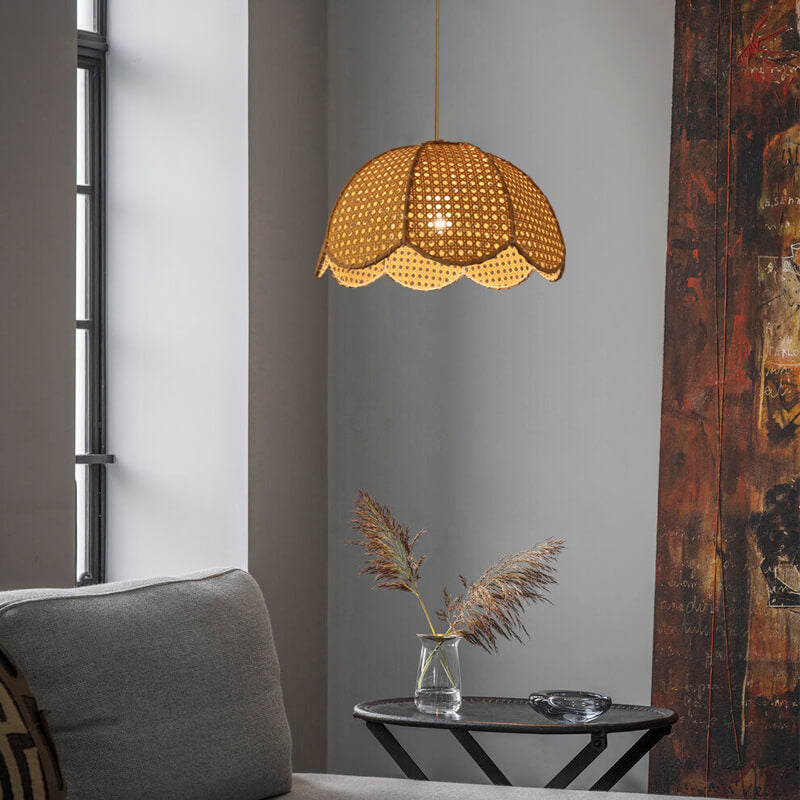 Nordic Rattan Scallop Dome Pendant Light - Elegant 1-Light Fixture