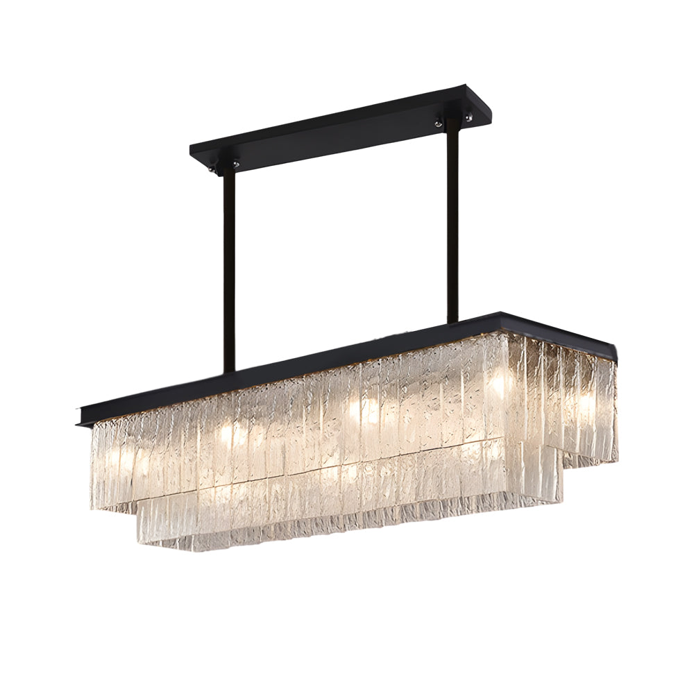 Elegant 3-Step Dimming Long Rectangular Double Layer Chandelier