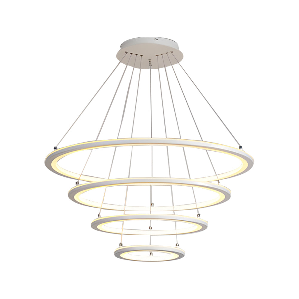 Elegant 4-Ring LED Chandelier with Remote - Mid-Century Design