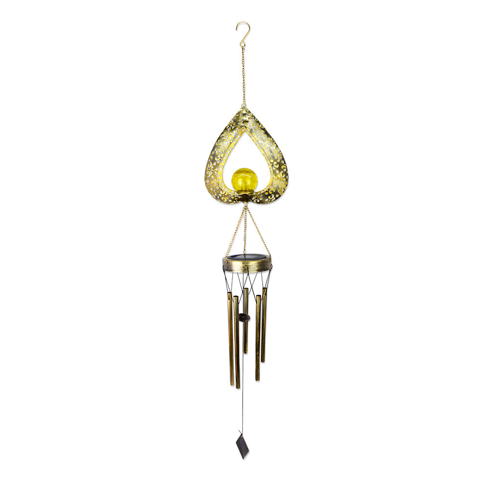 Solar-Powered Iron Heart Wind Chimes Pendant - LED & Waterproof