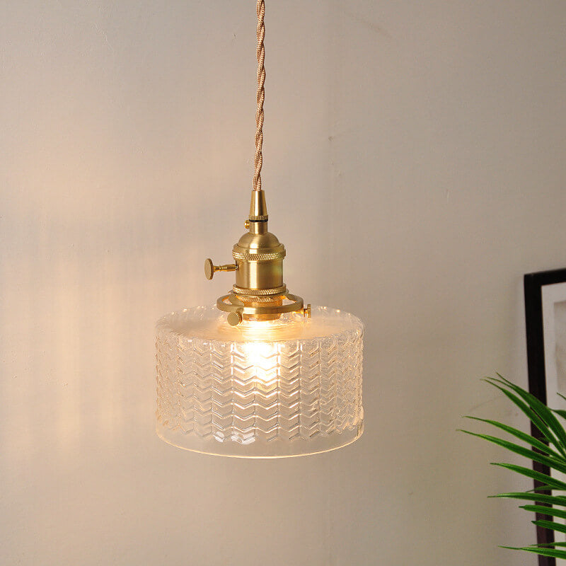 Textured Wavy Glass Drum Pendant Light - Elegant 1-Light Fixture