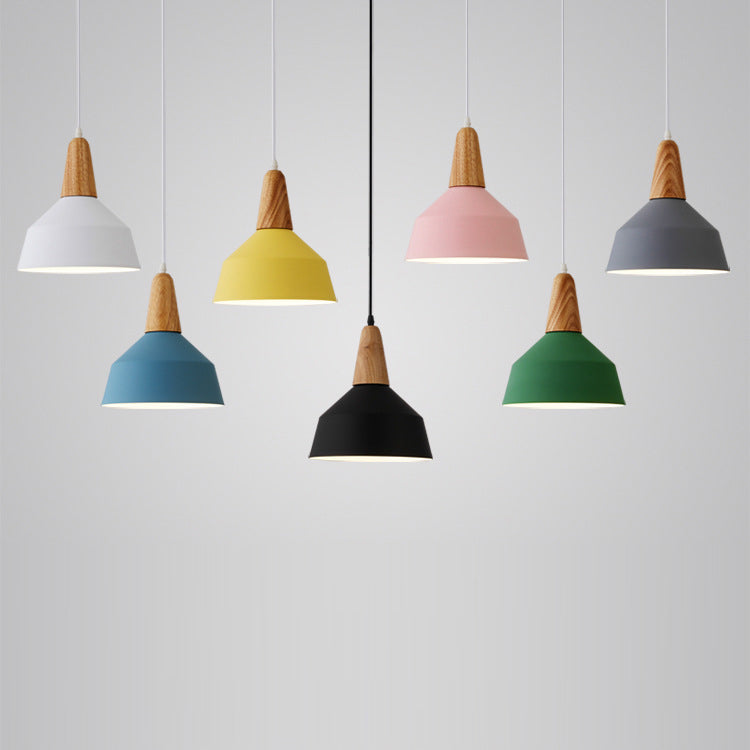 Nordic Minimalist Aluminum & Wood 1-Light Macaron Pendant