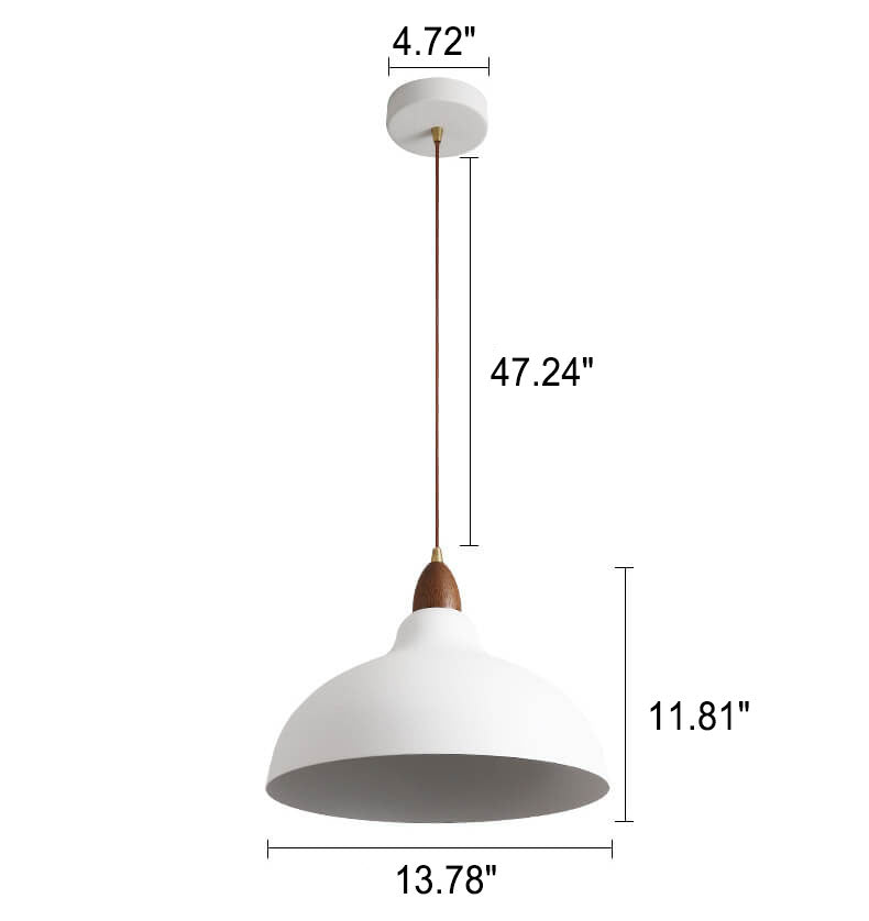 Japanese Simple Iron Dome Solid Wood 1-Light Pendant Lamp