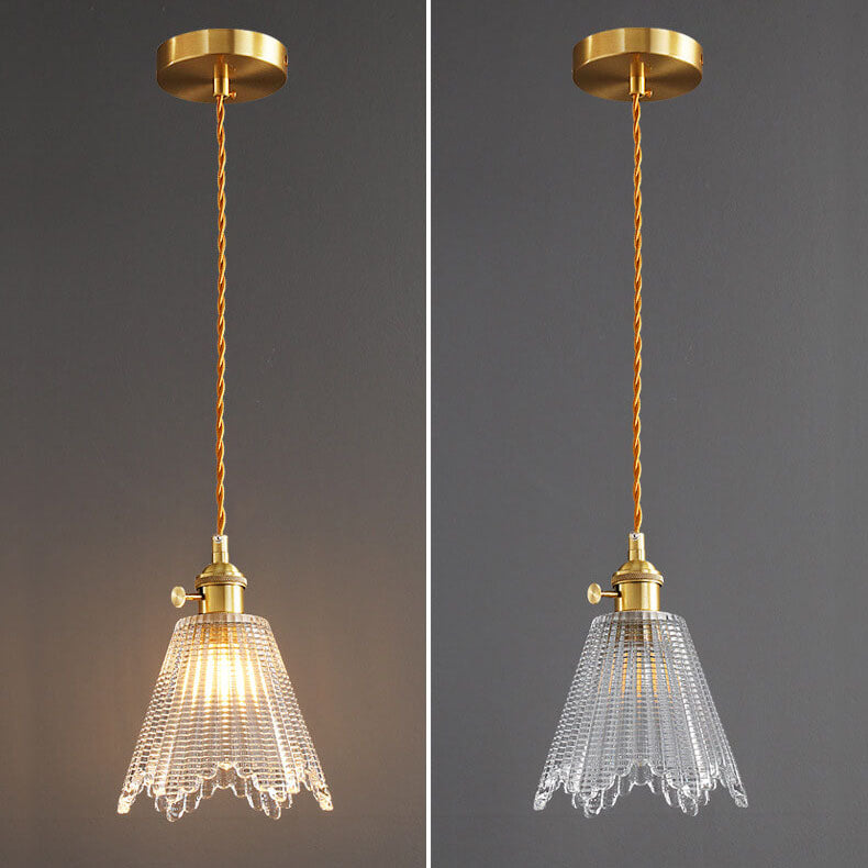 Modern Luxury Brass 1-Light Pendant with Glass Bell Shade