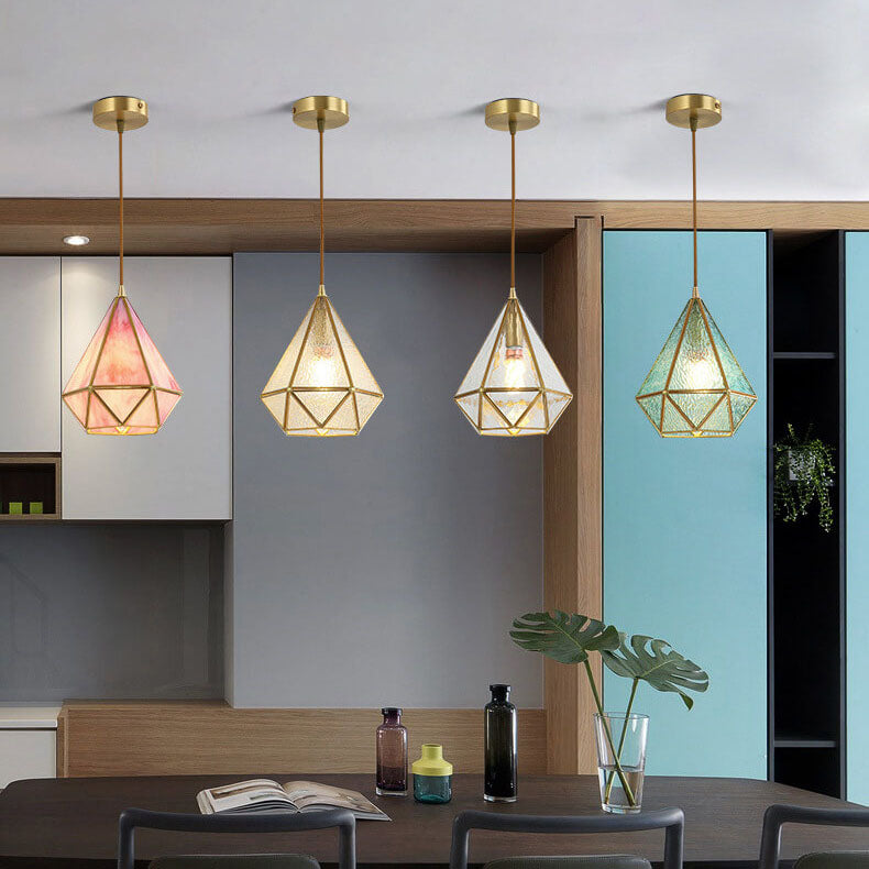 Modern Colorful Water-Grain Glass Diamond Pendant Light