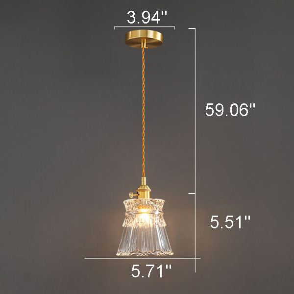 Modern Luxury Brass 1-Light Pendant with Glass Bell Shade