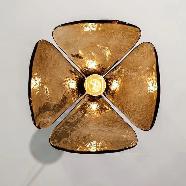 Vintage Amber Glass Floral Brass Pendant Light - 1-Light Elegance