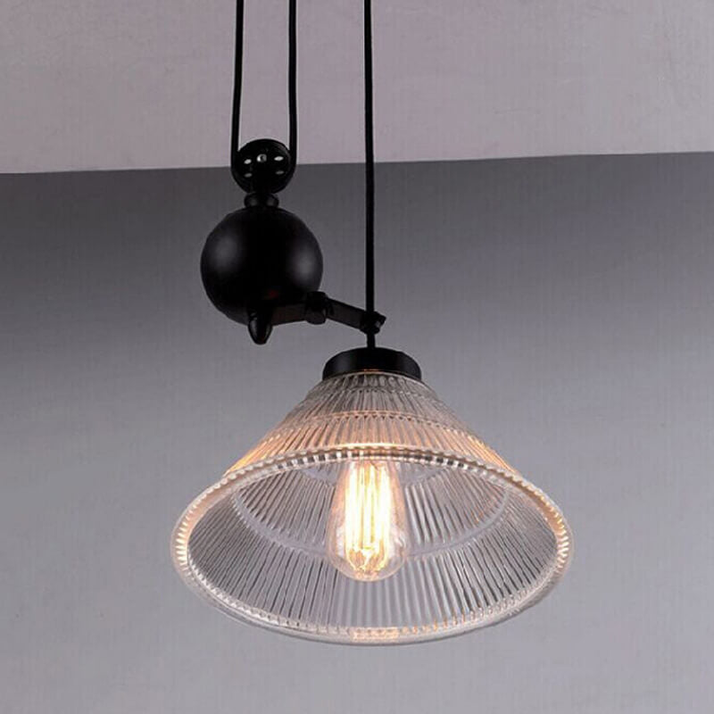 Industrial Retro Glass Pendant Light with Pulley - 1-Light Fixture