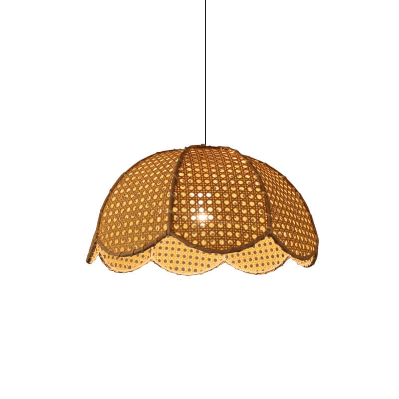 Nordic Rattan Scallop Dome Pendant Light - Elegant 1-Light Fixture