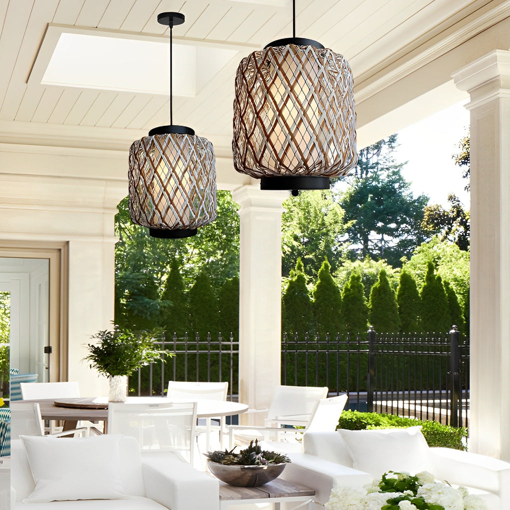 Rustic Modern Waterproof Rattan Outdoor Chandelier Lights