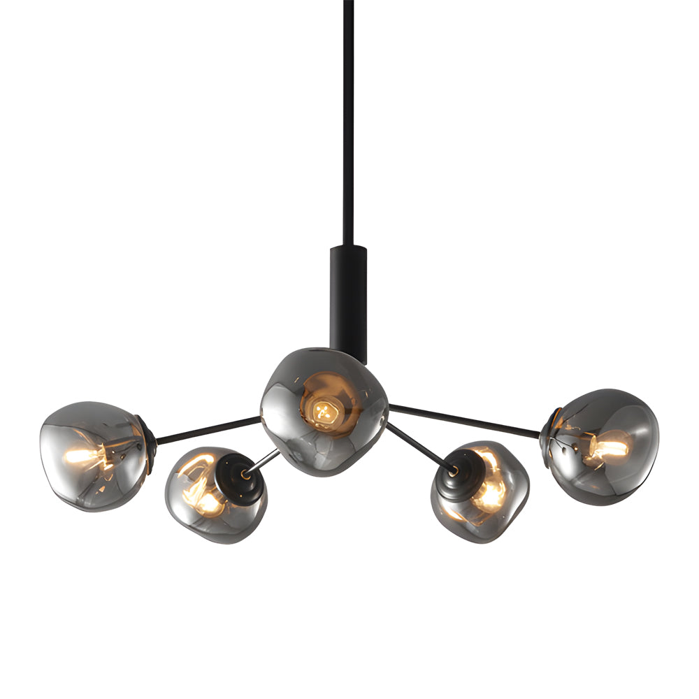 Elegant 3/5/8-Light Dimpled Lava Glass Chandelier - Black Arms